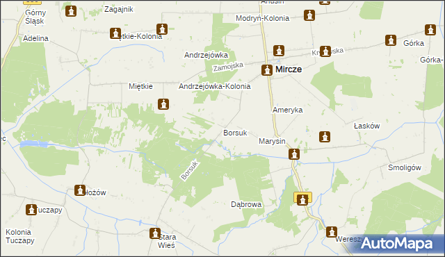 mapa Borsuk gmina Mircze, Borsuk gmina Mircze na mapie Targeo