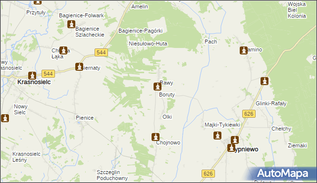 mapa Boruty gmina Sypniewo, Boruty gmina Sypniewo na mapie Targeo