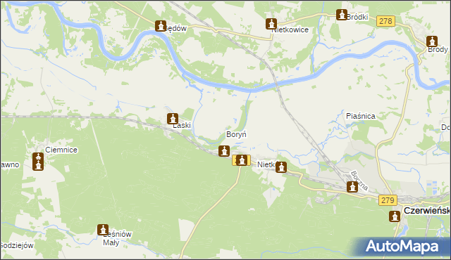 mapa Boryń gmina Czerwieńsk, Boryń gmina Czerwieńsk na mapie Targeo