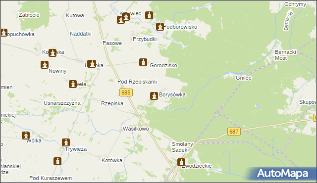 mapa Borysówka gmina Hajnówka, Borysówka gmina Hajnówka na mapie Targeo