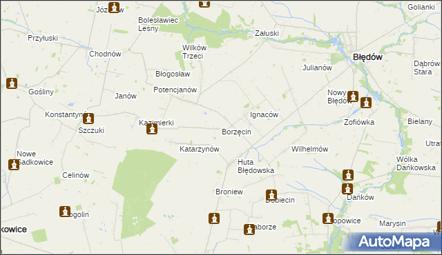 mapa Borzęcin gmina Błędów, Borzęcin gmina Błędów na mapie Targeo