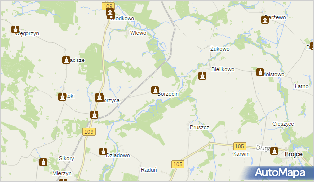mapa Borzęcin gmina Gryfice, Borzęcin gmina Gryfice na mapie Targeo