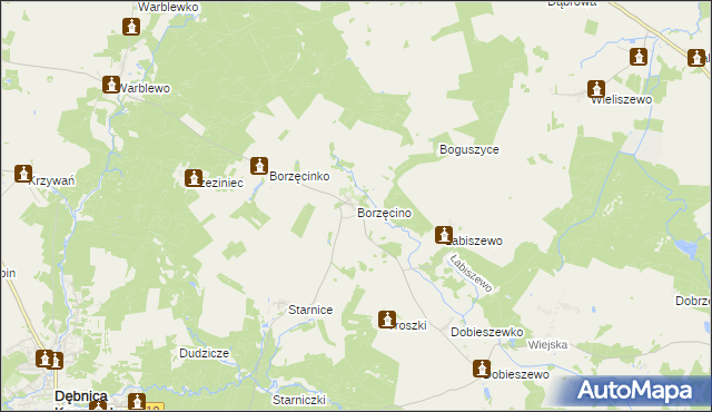 mapa Borzęcino gmina Dębnica Kaszubska, Borzęcino gmina Dębnica Kaszubska na mapie Targeo