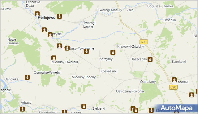 mapa Borzymy gmina Perlejewo, Borzymy gmina Perlejewo na mapie Targeo