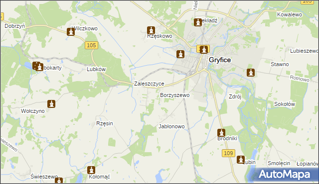 mapa Borzyszewo gmina Gryfice, Borzyszewo gmina Gryfice na mapie Targeo