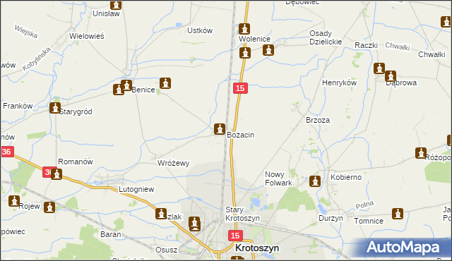 mapa Bożacin gmina Krotoszyn, Bożacin gmina Krotoszyn na mapie Targeo