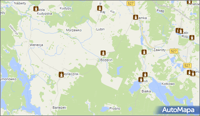 mapa Bożęcin gmina Morąg, Bożęcin gmina Morąg na mapie Targeo