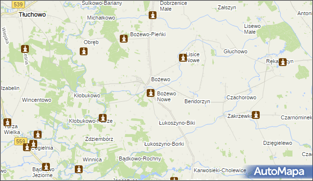 mapa Bożewo Nowe, Bożewo Nowe na mapie Targeo