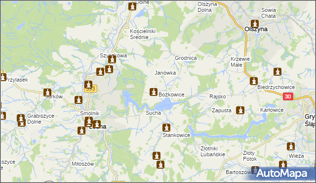 mapa Bożkowice, Bożkowice na mapie Targeo