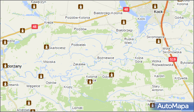 mapa Bożniewice gmina Kock, Bożniewice gmina Kock na mapie Targeo