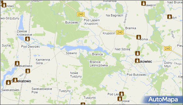 mapa Branica gmina Bukowiec, Branica gmina Bukowiec na mapie Targeo