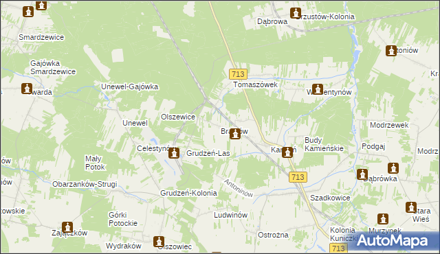 mapa Bratków gmina Sławno, Bratków gmina Sławno na mapie Targeo