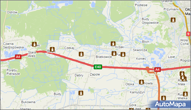 mapa Bratkowice, Bratkowice na mapie Targeo