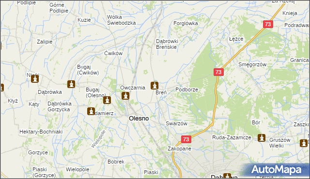 mapa Breń gmina Olesno, Breń gmina Olesno na mapie Targeo