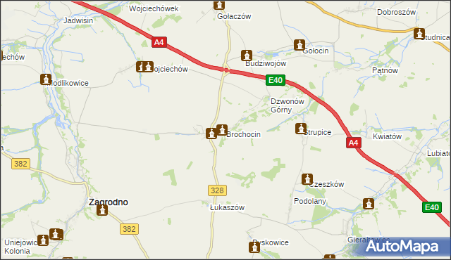 mapa Brochocin gmina Zagrodno, Brochocin gmina Zagrodno na mapie Targeo