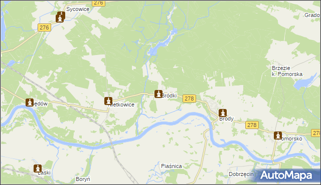 mapa Bródki gmina Czerwieńsk, Bródki gmina Czerwieńsk na mapie Targeo