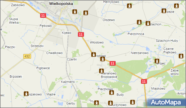 mapa Brodowo gmina Środa Wielkopolska, Brodowo gmina Środa Wielkopolska na mapie Targeo