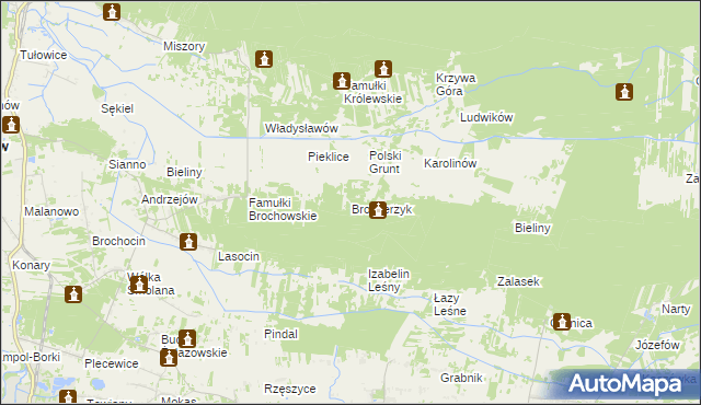 mapa Bromierzyk gmina Kampinos, Bromierzyk gmina Kampinos na mapie Targeo