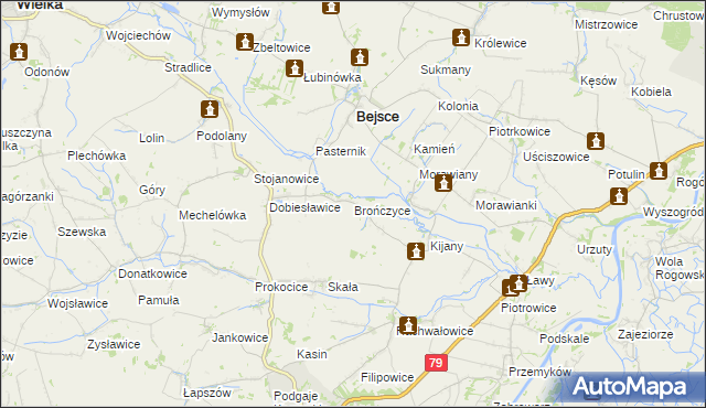 mapa Brończyce gmina Bejsce, Brończyce gmina Bejsce na mapie Targeo