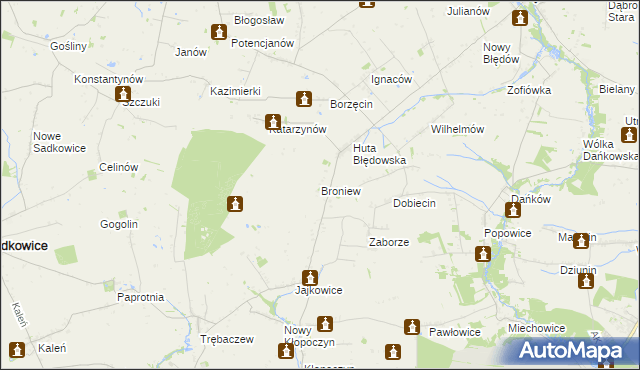 mapa Broniew, Broniew na mapie Targeo