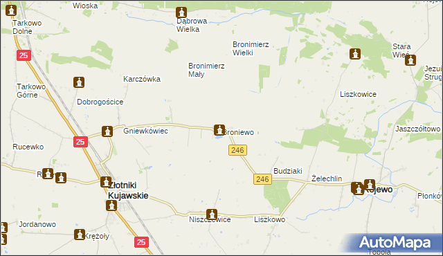 mapa Broniewo gmina Złotniki Kujawskie, Broniewo gmina Złotniki Kujawskie na mapie Targeo