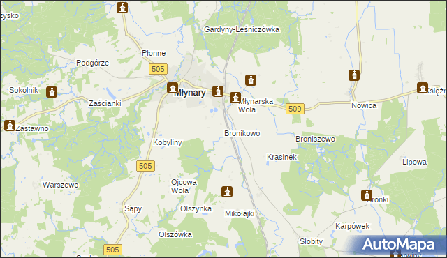 mapa Bronikowo gmina Młynary, Bronikowo gmina Młynary na mapie Targeo