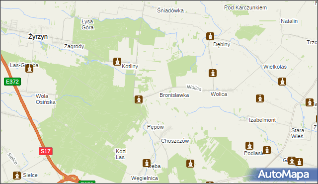 mapa Bronisławka gmina Kurów, Bronisławka gmina Kurów na mapie Targeo