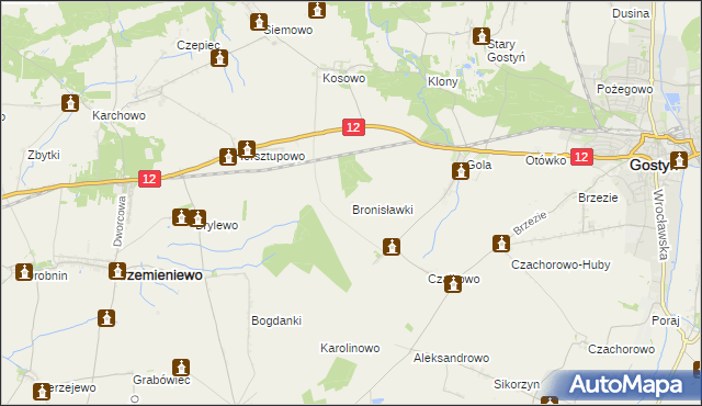 mapa Bronisławki gmina Gostyń, Bronisławki gmina Gostyń na mapie Targeo