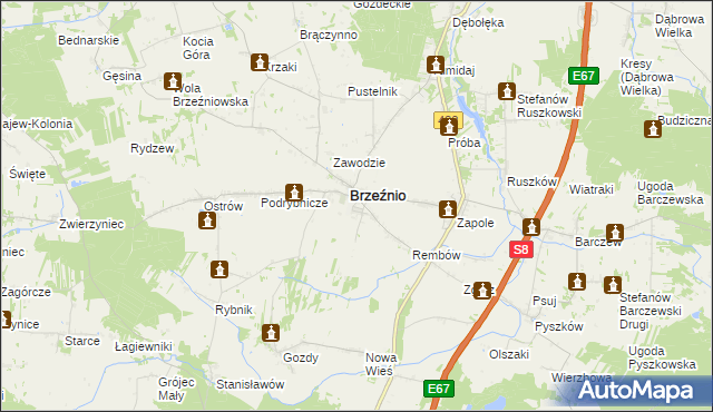 mapa Bronisławów gmina Brzeźnio, Bronisławów gmina Brzeźnio na mapie Targeo