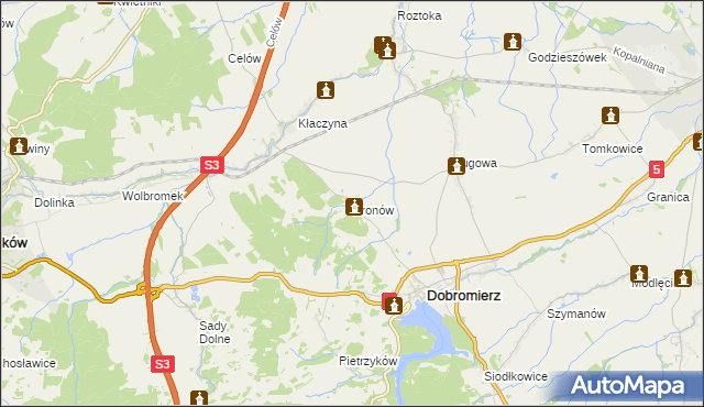 mapa Bronów gmina Dobromierz, Bronów gmina Dobromierz na mapie Targeo