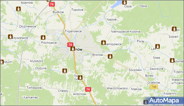 mapa Bronów gmina Żarnów, Bronów gmina Żarnów na mapie Targeo