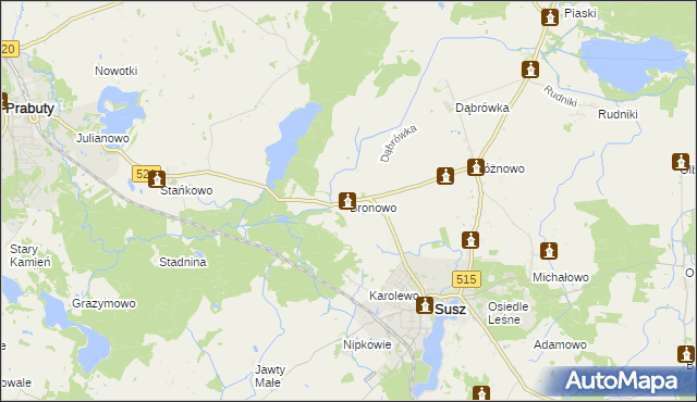 mapa Bronowo gmina Susz, Bronowo gmina Susz na mapie Targeo