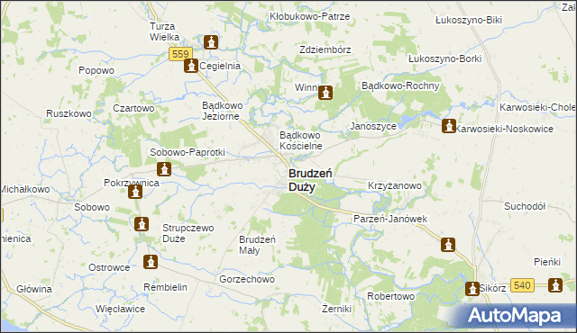 mapa Brudzeń Duży, Brudzeń Duży na mapie Targeo