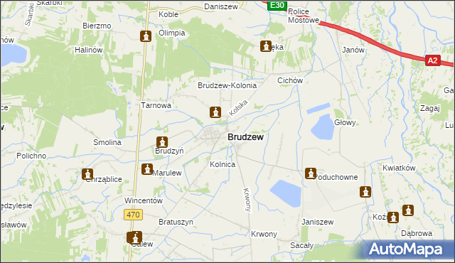 mapa Brudzew powiat turecki, Brudzew powiat turecki na mapie Targeo