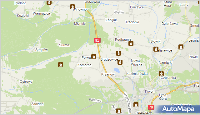 mapa Brudzowice, Brudzowice na mapie Targeo