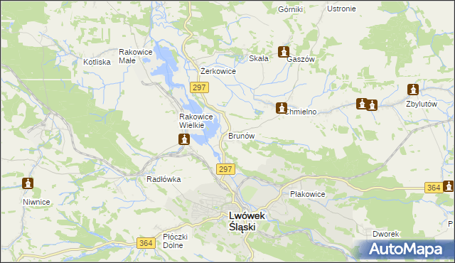 mapa Brunów gmina Lwówek Śląski, Brunów gmina Lwówek Śląski na mapie Targeo