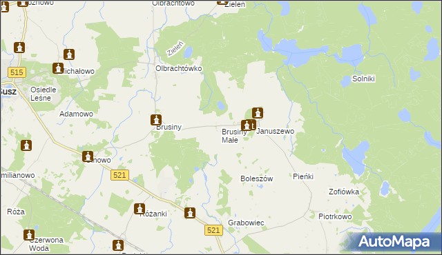 mapa Brusiny Małe, Brusiny Małe na mapie Targeo