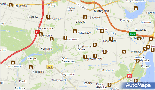 mapa Brzękowice Górne, Brzękowice Górne na mapie Targeo