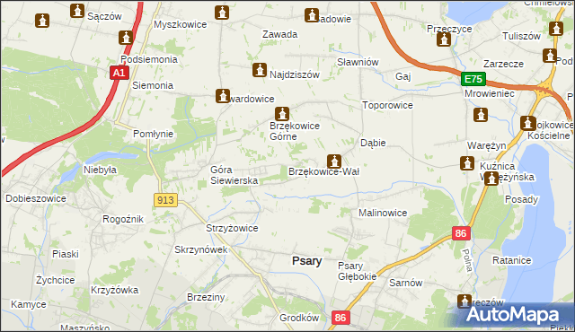 mapa Brzękowice-Wał, Brzękowice-Wał na mapie Targeo