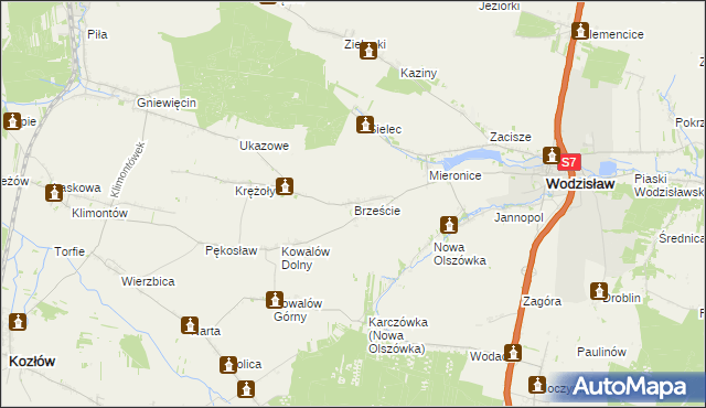 mapa Brzeście gmina Wodzisław, Brzeście gmina Wodzisław na mapie Targeo