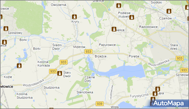 mapa Brzeźce gmina Pszczyna, Brzeźce gmina Pszczyna na mapie Targeo