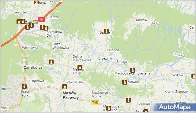 mapa Brzezinki gmina Masłów, Brzezinki gmina Masłów na mapie Targeo