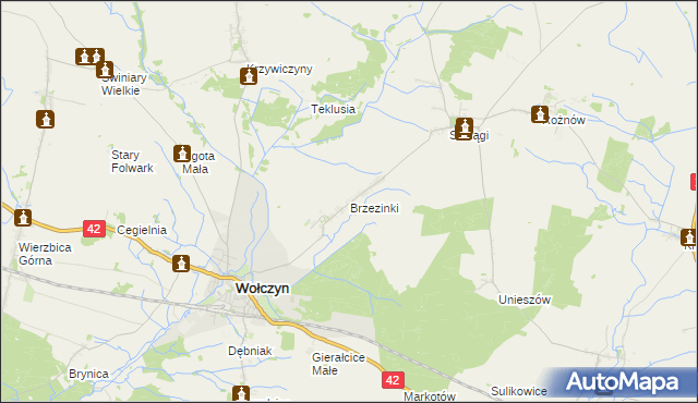 mapa Brzezinki gmina Wołczyn, Brzezinki gmina Wołczyn na mapie Targeo
