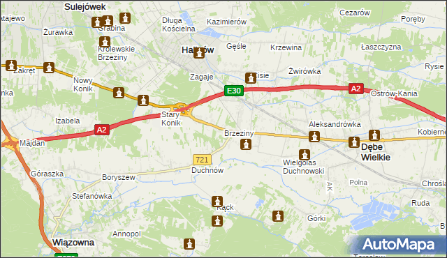 mapa Brzeziny gmina Halinów, Brzeziny gmina Halinów na mapie Targeo