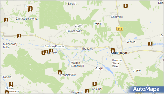 mapa Brzeziny gmina Kraśniczyn, Brzeziny gmina Kraśniczyn na mapie Targeo