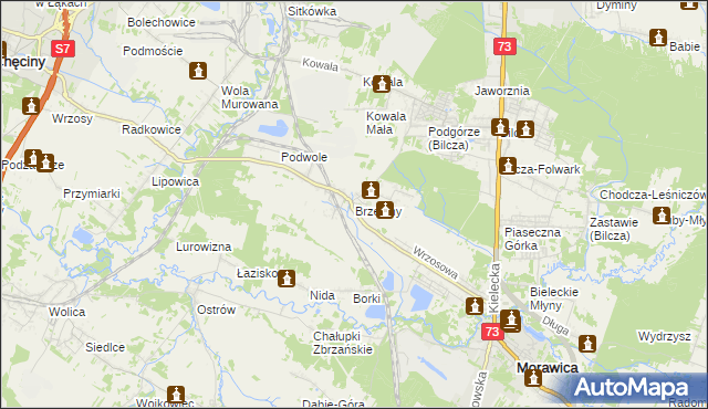 mapa Brzeziny gmina Morawica, Brzeziny gmina Morawica na mapie Targeo