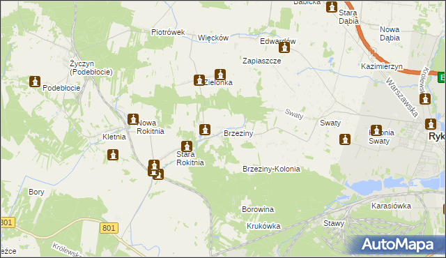 mapa Brzeziny gmina Stężyca, Brzeziny gmina Stężyca na mapie Targeo