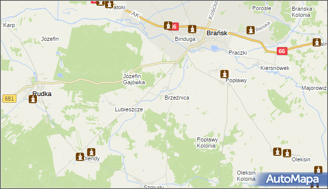 mapa Brzeźnica gmina Brańsk, Brzeźnica gmina Brańsk na mapie Targeo