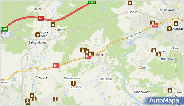 mapa Brzeźnik gmina Bolesławiec, Brzeźnik gmina Bolesławiec na mapie Targeo