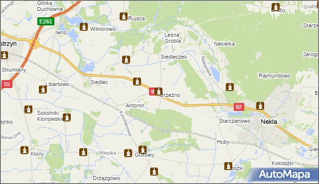 mapa Brzeźno gmina Kostrzyn, Brzeźno gmina Kostrzyn na mapie Targeo